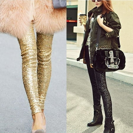 EFINNY Fashion Charm Women Sequin Stretchy Elastic Bling Paillette Slim Pencil Pants