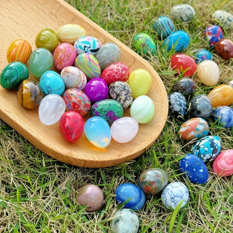 20Pcs Natural Mixed Crystal Easter Egg Set, 6.5g Hand-Polished Gemstone Worry Stones for Meditation, Energy Healing & Chinchilla/Home Decor, Random Assorted Colors