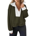 thumbnail image 2 of biudgviw Womens Sweatshirt Casual Lapel Long Sleeve Pullover Shirts Oversized Loose Color Block Crop Tops Fall Trendy Outfits, 2 of 7
