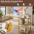thumbnail image 3 of 42" Modern Home Office Desk with 2 Open Shelves and Metal Frame, Computer Desk Laptop PC Work Table, Gold, 3 of 7