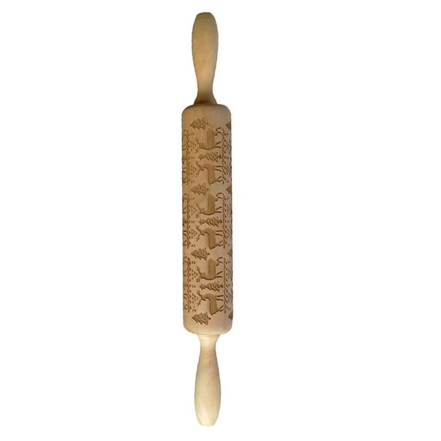 jifeng Christmas Biscuit Fondant Rolling Pin Deer Wooden Embossing Baking Cookies