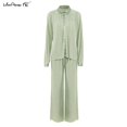 thumbnail image 1 of Mnealways18, pantalones de pierna ancha plisados Beige, pantalones de mujer, moda 2023, pantalones holgados informales, pantalones largos elegantes de oficina para mujer Tan Jianjun unisex, 1 of 2