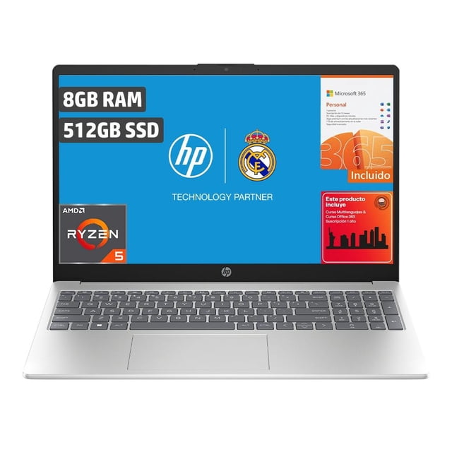 Laptop HP 15-fc0079la AMD Ryzen 5 8GB RAM 512GB SSD con Microsoft 365 Personal y 1 Curso Multilenguaje 1 Año