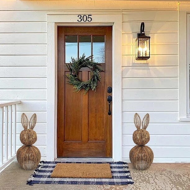 Decoraciones de Pascua, Adornos de Pascua, Regalos de Pascua Conejito de Pascua de Ratán Natural Tejido a Mano Cesta Tejida de Pascua Decoración Pastoral Conejo Trenzado