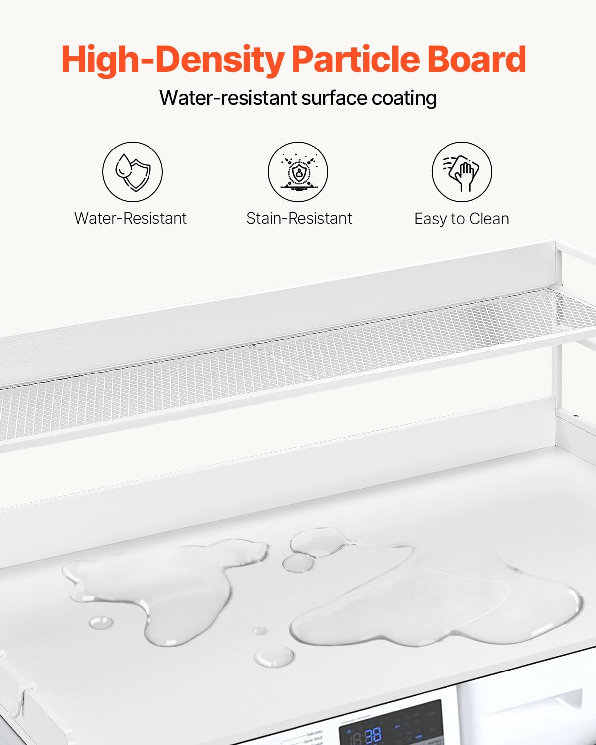 VEVOR Washer Dryer Countertop with 2-Tier Shelf, 54" x 27" Wooden Washer and Dryer Countertop with Anti-Slip Pads, Water-Resistant Laundry Topper Cover for Laundry Room Organization and Storage,White
