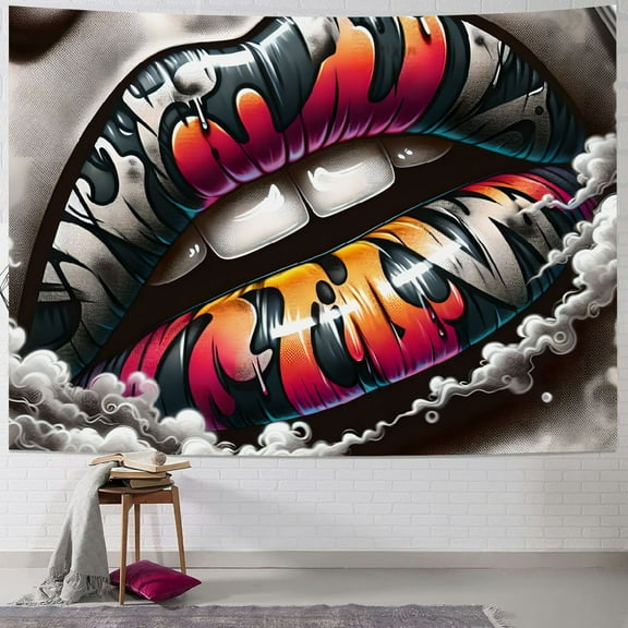 Autua Graffiti Lips Tapestry Wall Hanging Unique Style Graphic Tapestries Home Decor Art Living Room Bedroom Apartment Dorm 40x30inch