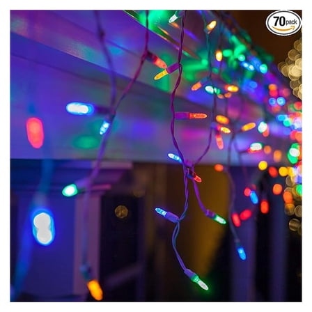 Icicle Christmas Lights 70 Warm White LED, 7ft White Wire - Indoor/Outdoor Holiday String Lights, Wedding Decorations, Twinkling Lights