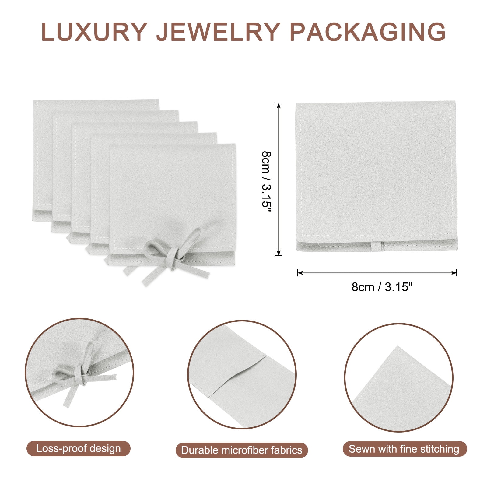 Unique Bargains Microfiber Mini Jewelry Pouch Packaging Bag with Tie for Gift 20 Pcs Gray