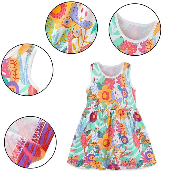 Esaierr Kids Baby Flower Dresses for Girls,2-8Y Little Girls Sleeveless Dresses Casual Cotton Summer Kids Dress