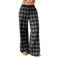 thumbnail image 2 of Gamivast Checkered Pants Women Loose Fit Elastic Drawstring Waist Plaid Print Lounge Pants Soft Breathable Wide Leg Lounge Pants Casual Pajama Outfits, 2 of 9