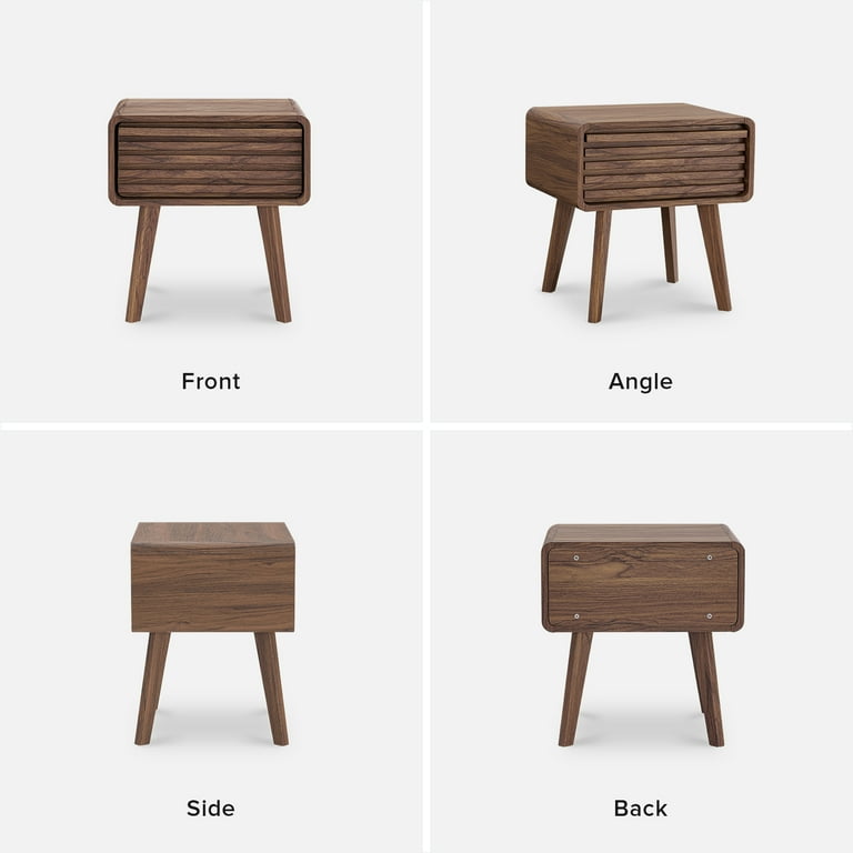 Mopio Ensley Mid Century Modern Nightstand with Wood Slat Storage