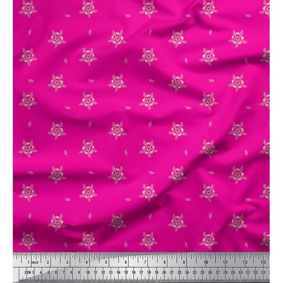 Soimoi Pink Cotton Cambric Fabric Artistic Floral Fabric Prints By Yard 42 Inch Wide