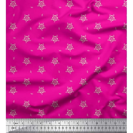 Soimoi Pink Heavy Satin Fabric Artistic Floral Fabric Prints By Yard 54 Inch Wide