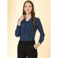 thumbnail image 3 of Blusa elegante de la camisa del trabajo de la manga larga del soplo de la tela escocesa del cuello de la pajarita de las mujeres Azul XL, 3 of 6