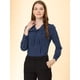 thumbnail image 3 of Blusa elegante de la camisa del trabajo de la manga larga del soplo de la tela escocesa del cuello de la pajarita de las mujeres Azul XL, 3 of 6