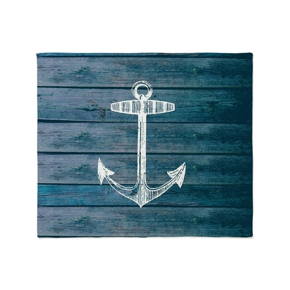 CafePress - Anchor On Blue Faux Wood Graphic Throw Blanket - Soft Fleece Throw Blanket, 50"x60" for All Ages