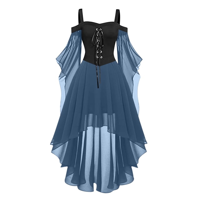 Robes Style Gothique pour Femmes Grande Taille Robe Midi Élégante avec Manches Évasées Ourlet Irrégulier