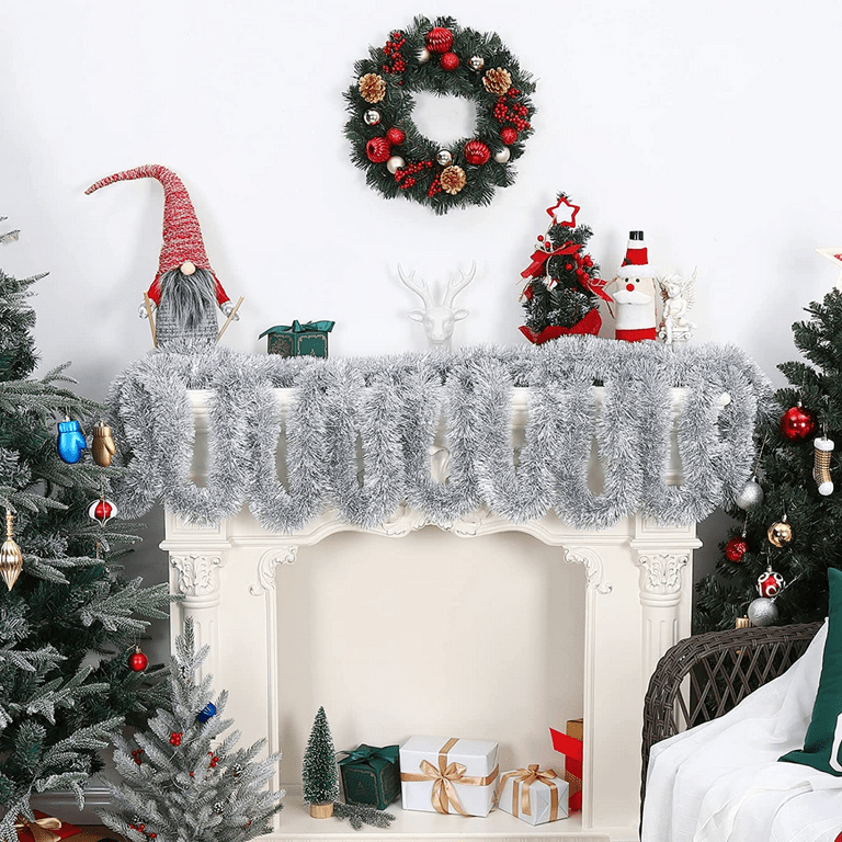 20ft/6m Christmas Tinsel Garland Iridescent Metallic Hanging Garland for Christmas Tree Fireplace Mantle Home Decoration