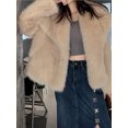 thumbnail image 3 of Abrigo de piel sintética de Color sólido cálido a la moda para mujer, chaqueta de invierno informal gruesa con cuello de manga larga, ropa nueva alta para mujer, 3 of 5