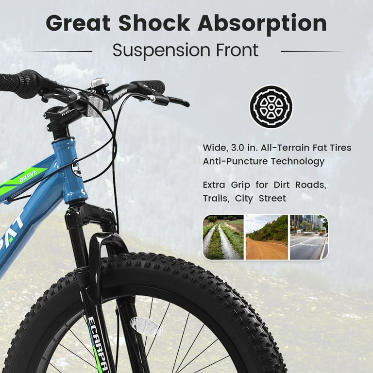 24 Fat Tire Bike for Adults with Front Suspension SHIMANO 7 Speed Mountain Trail Bike Green