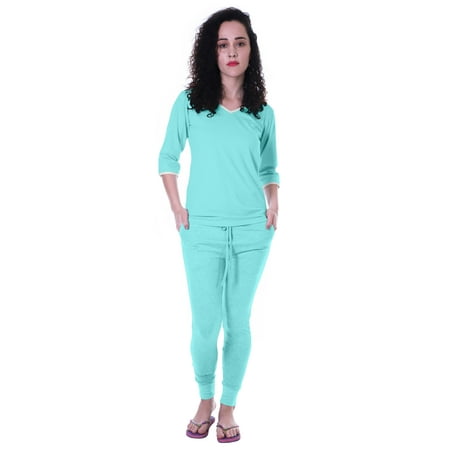 

Moomaya Womens Plain Nightwear Set w/ Pyjama Cotton Sleepwear 2 Pcs Nightdresses