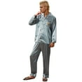 thumbnail image 5 of SGMVNU Women and Men's Matching Silk Satin Pajamas Set Long Sleeve Sleepwear Soft Button Down Loungewear 2 Pcs Pj Set(Size S, Men-Green), 5 of 5