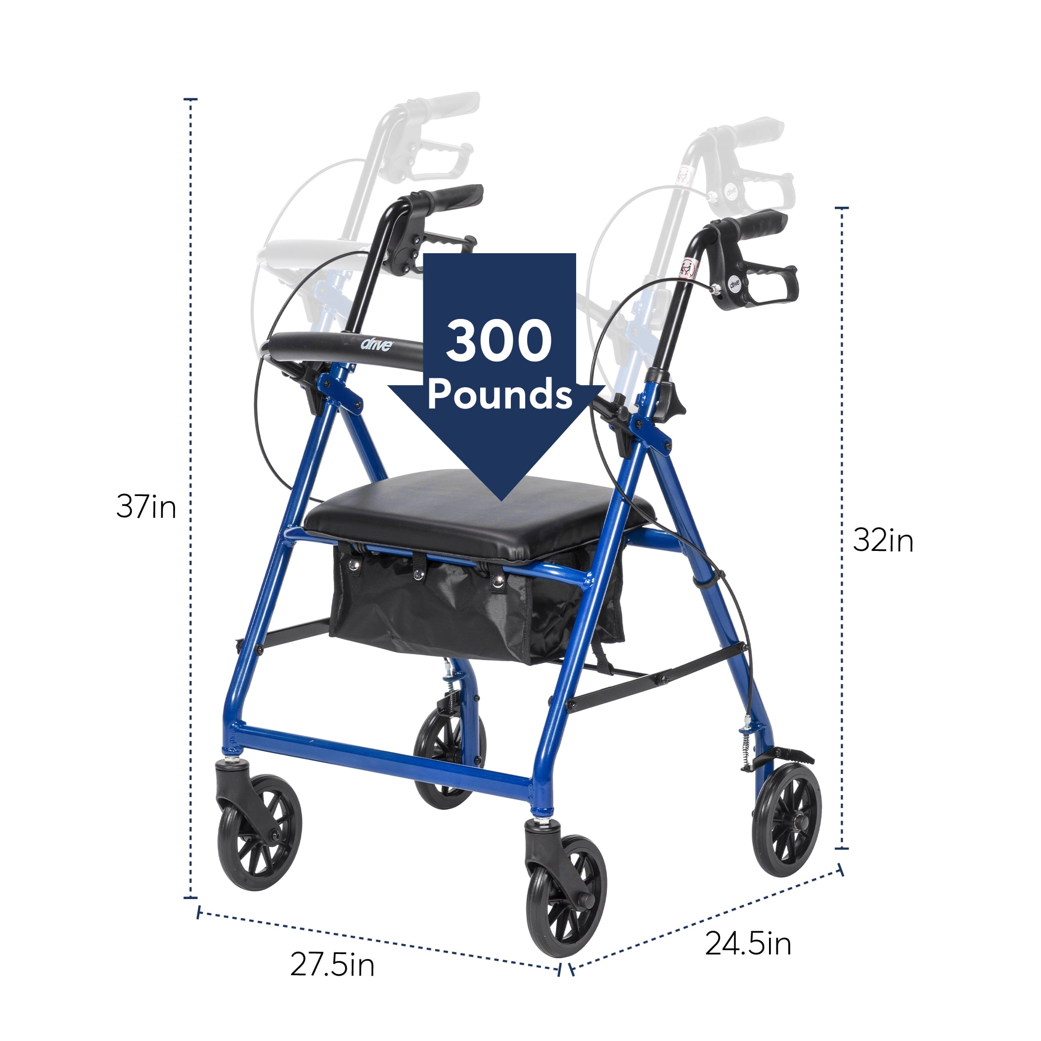Wheels, Back Drive Blue Seat, Medical Removable with Rollator Padded and Fold Walker 6\