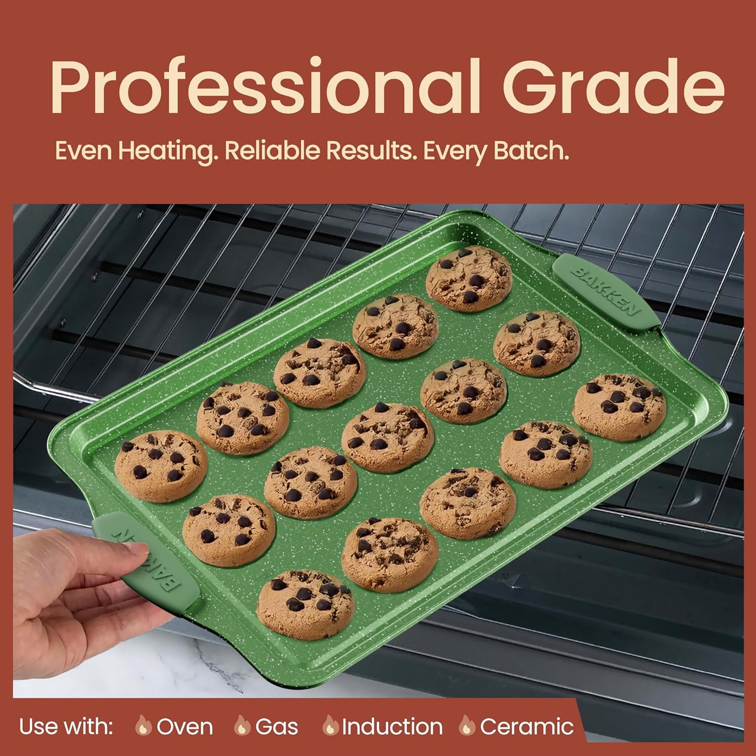 Bakken- Swiss Kitchen Baking Pan Set - Nonstick Green Marble Coating, Carbon Steel Bakeware Sets with Green Silicone Handles, Kitchen Essentials, Oven Safe
