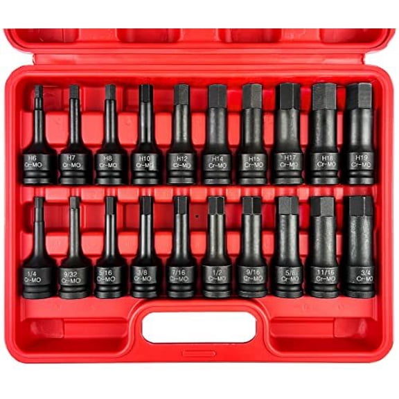 20Pcs Hex Driver Socket Set 1 2 Drive Chrome Molybdenum Impact Sockets