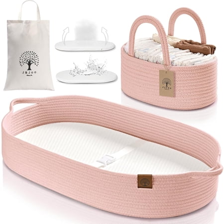 Baby Changing Basket Includes Diaper Caddy - Breathable & Waterproof Dual-Cover, Portable, Changing Pad for Dresser & Changing Table, Gift for Baby Shower, Cotton Rope Basket for Baby