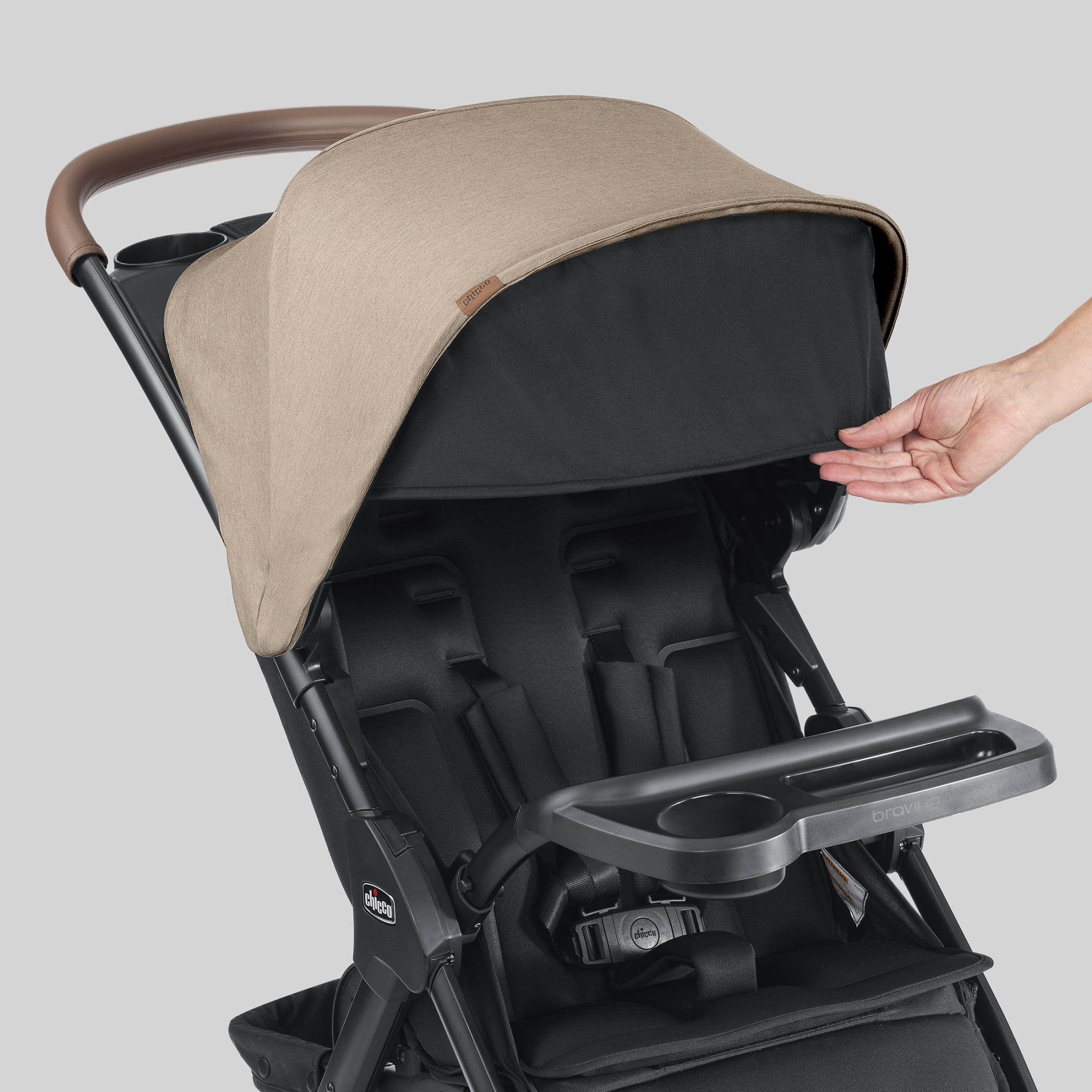 Chicco Bravino Plus Lightweight Stroller, One-Hand Quick Fold, Lie-flat Pramette Seat, Accepts Chicco Infant Car Seats - Oat (Beige)