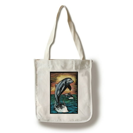 - Dolphins - Scratchboard - Lantern Press Artwork (100% Cotton Tote Bag - Reusable)