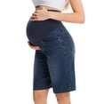 thumbnail image 6 of Floleo Women Full Over Belly Support Stretch Denim Maternity Bermuda Shorts Functional Pocket Knee Length Pregnancy Jean Shorts for Summer Daily Outfits(Blue,L), 6 of 9