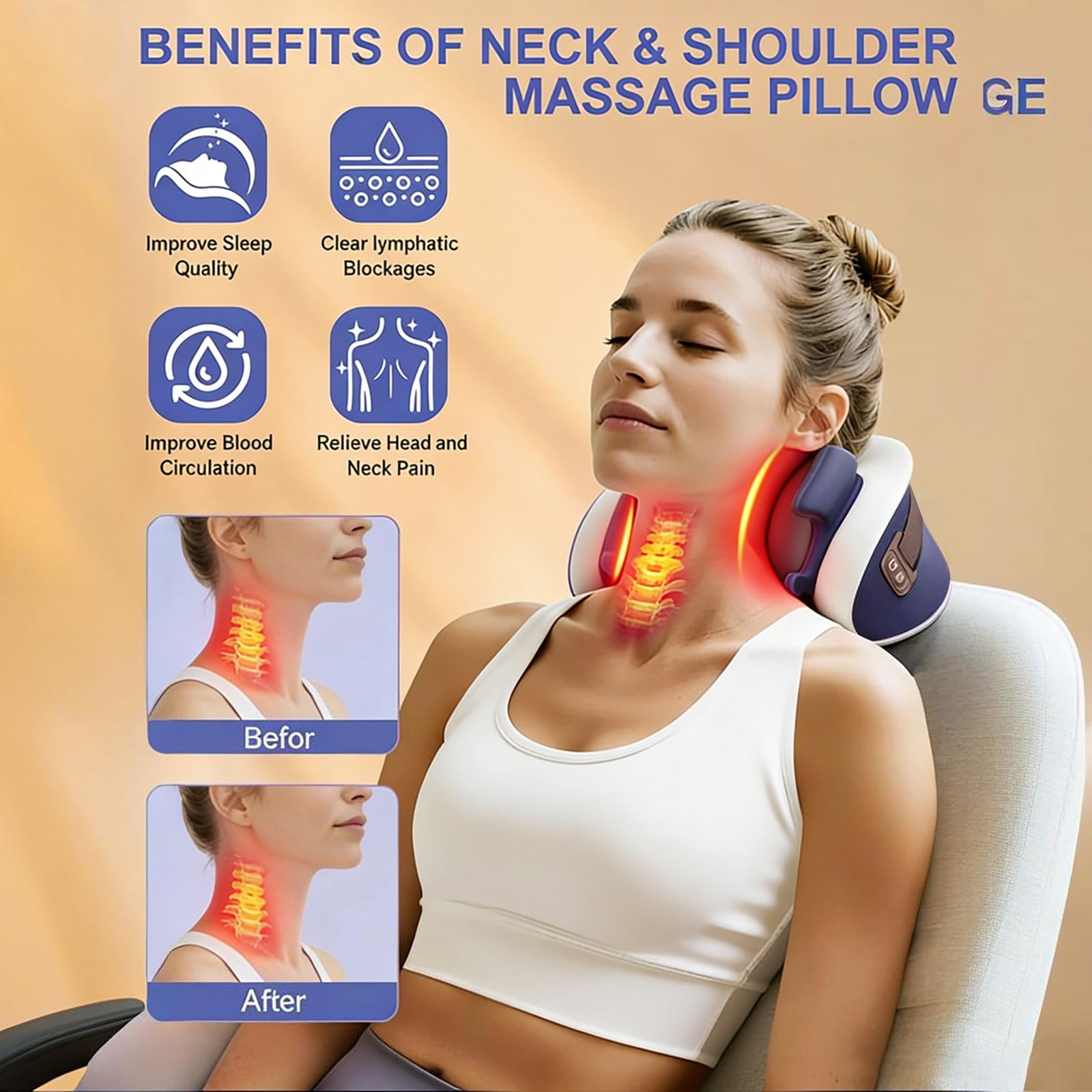 Electric Massage Pillow, Designed for Neck Massage with Red Light Heating Function, Relieves Neck Pain and Headache (1PC, B)