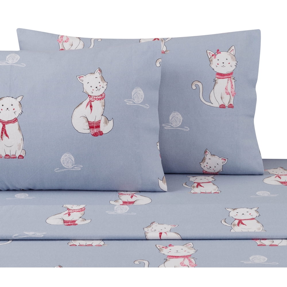 Your Zone Flannel Scarf Kitty Sheet Set Walmart Walmart