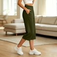 thumbnail image 4 of Endives Capri Pants for Women High Waist Stretchy Pull On Loose Walking Pants With Side Pockets Lightweight Straight Leg Crop Pants, 4 of 6