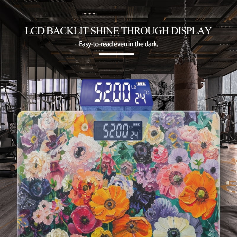 High Precision Body Weight Scale Smart Bathroom Scales with Large LCD Display(400lbs),Decorative for Bedroom-Oil Painting Of Garden Full Of Colorful Flowers Including Anemones And Peonie