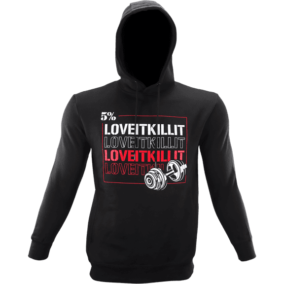 5% Nutrition Rich Piana Men's Black Hoodie, Love It Kill It Pullover Long Sleeve Workout Sweatshirt