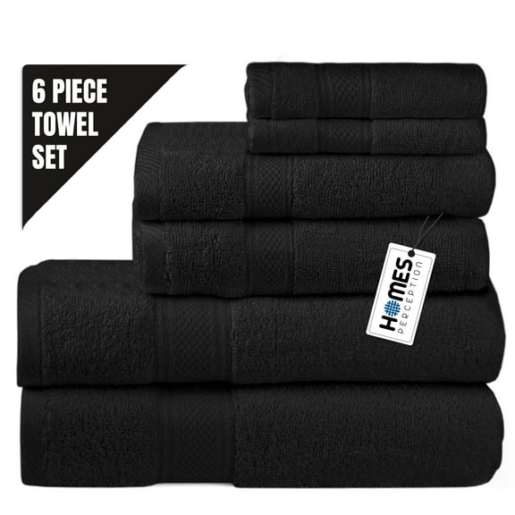 HOMES PERCEPTION 6-Pack Bath Towels, Hand Towels, and Washcloths 100% Cotton Black