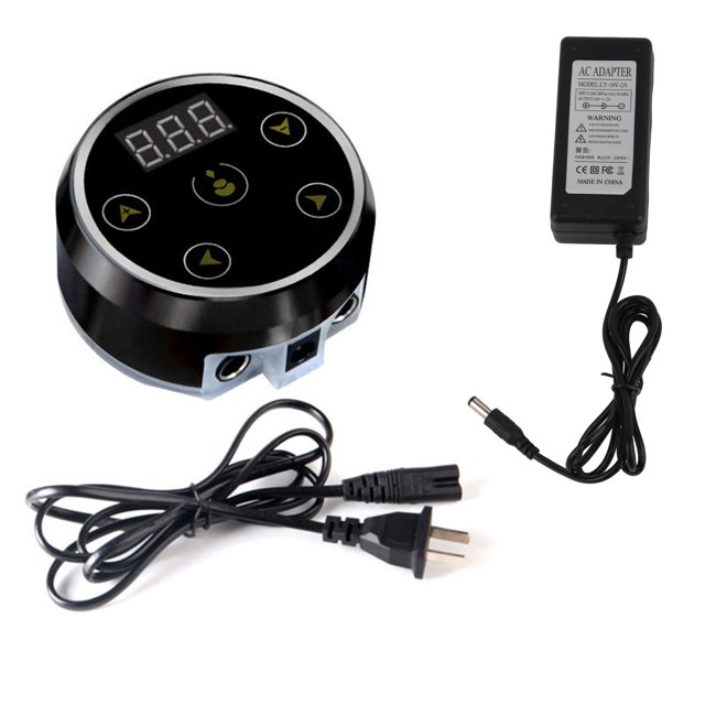 Fuente de alimentación para tatuajes de 2 A Pantalla LCD táctil Máquina de tatuajes con bolígrafo Caja de alimentación Enchufe de EE. UU. Botón de interruptor Entrada de conector único de 1/4 pul