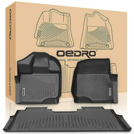oEdRo F150 Floor Mats Liners SuperCrew Cab Compatible for 2015-2019 Ford f150- Unique Black TPE All-Weather Guard, Includes 1st & 2nd Front Row and Rear Floor Liner Full