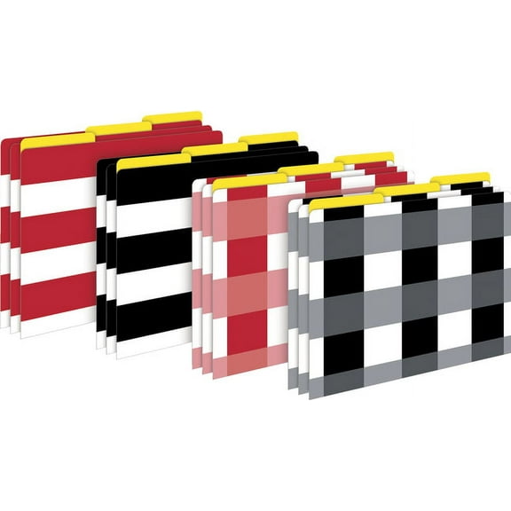 Barker Creek File Folders, Letter Size, Buffalo Plaid/Wide Stripes, Pack Of 12