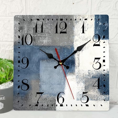 Wooden Wall Clock Silent Non-Ticking, Brown Grain Cracked Ancient Dirty Fence Gray Rustic Coastal Square Wall Clocks Decor for Home Kitchen Living Room Office(12 Inch)