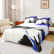 Manfei Chic Watercolor Full Size Sheets for Teen, Chinese Ink Bed Sheets, Black Blue Splash Sheet Sets, Microfiber Bedroom Decor, 4 Pieces