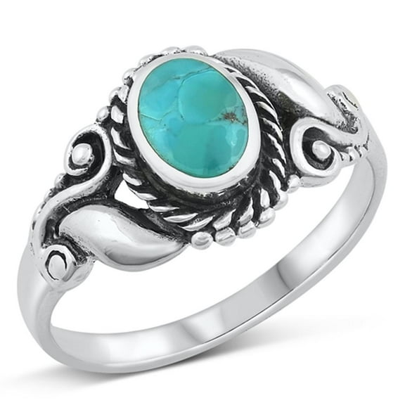 CHOOSE YOUR COLOR Bali Boho Simulated Turquoise Ring .925 Sterling Silver Band Blue CZ Female Size 10