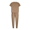thumbnail image 5 of REORIAFEE Two Piece Outfits for Women Summer Casual Lounge Sets Yoga Set Women's Two Piece Cotton Linen Short Sleeve Round Neck Tops Pants Set Khaki S, 5 of 7