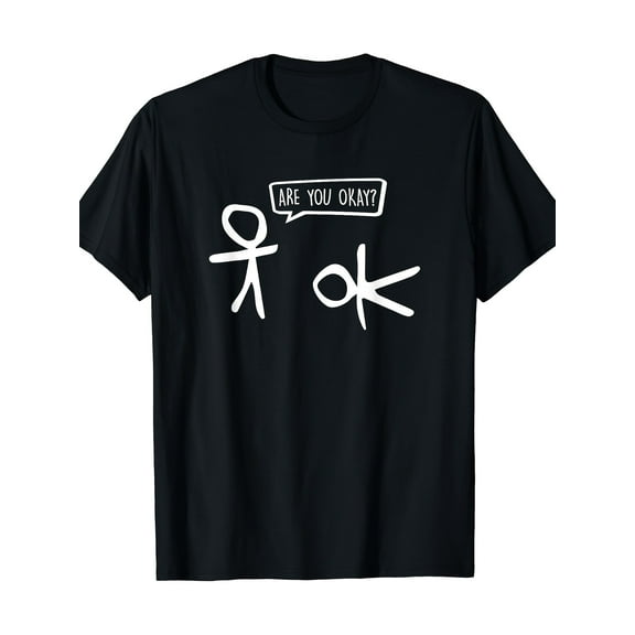 Men's Cotton T-Shirt "Are You Okay?" Graphic Tee, Short Sleeve Crew Neck, Regular Fit, All-Season Casual Wear - Black