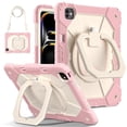 thumbnail image 1 of Funda Resistente a Golpes para iPad Pro 11 2025 / 2024, Funda Protectora de Silicona Anti-caída + Capa de PC con Soporte de Asa Cuadrada Giratoria de 360° y Correa para el Hombro, Rosa, 1 of 8