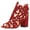 Red, variant on YDN Women Unique Peep Toe Chunky Mid High Heels Ankle Boots Cutout Design Back Zippers Booties Casual Dress Party Daily Shoes Size 7 Red