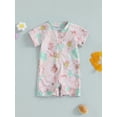 thumbnail image 4 of Toddler Baby Girls Rash Guard Swimsuit Playsuits 3 6 12 18 24 Months 2T 3T Short Sleeve Zipper Floral Print Baby Bathing Suit Swimwear, 4 of 9